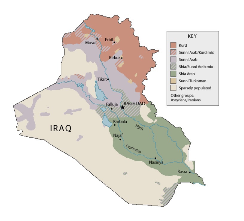 توزیع منطقه ای اقوام و مذاهب در عراق